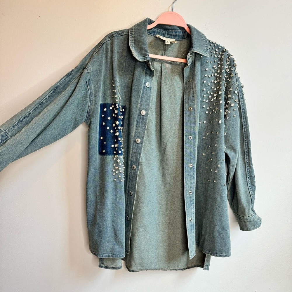 Lucky Brand Rhinestones Denim Shirt Jacket